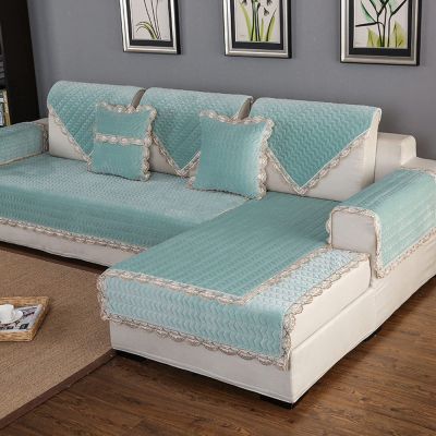 WYZPA L-Shaped Sofa Cover, Plush Quilted Chaise Cover, Green, 90 x 210 cm / 35 x 83 in