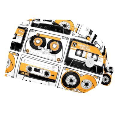 2-Pack Work Caps with Button Closure and Sweatband, Unisex One Size, Vintage Audio Cassettes