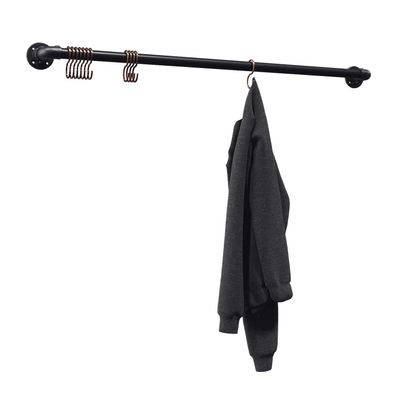 KLEMP Black Industrial-Style Wall-Mounted Garment Rack, 75 cm