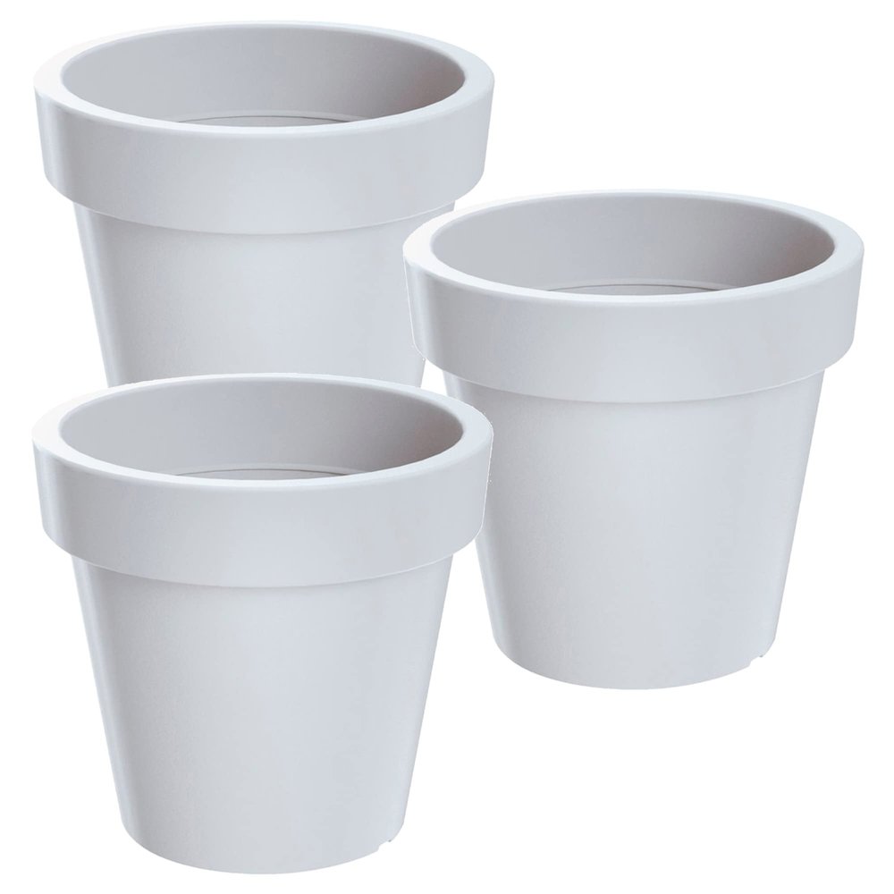 3 x Lofly Plastic Pots, White, 13.4 (L) x 13.4 (W) x 12 (H) cm