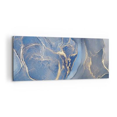 Panoramic Gold and Blue Canvas Wall Art with Frame, 100 x 40 cm