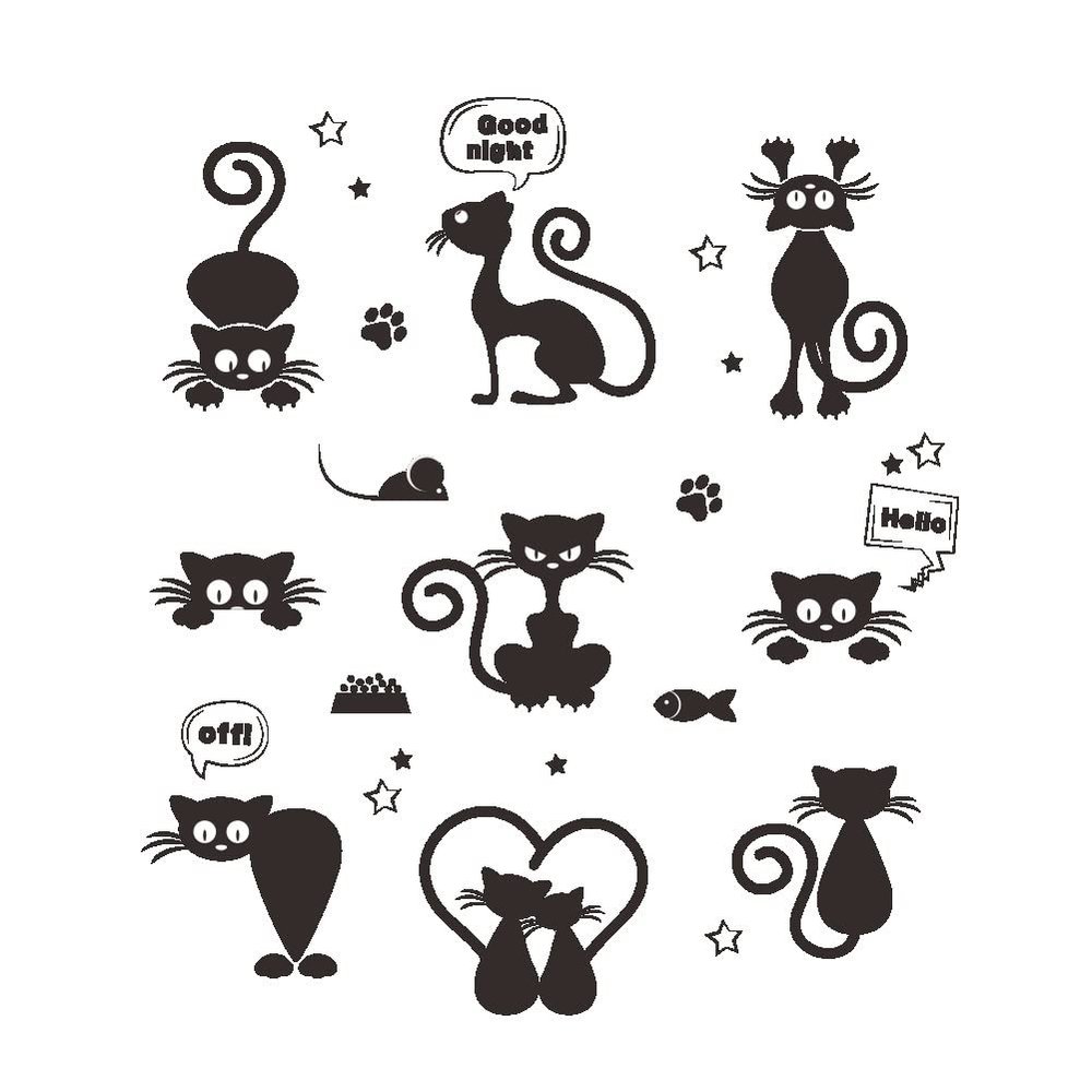 Winhappyhome Small Cat Stickers for Refrigerator, Phone, and Laptop, Black