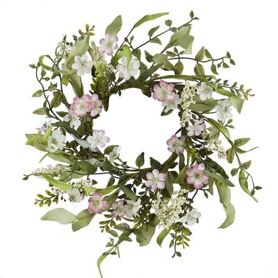 Easter Spring Wreath, 45 cm, Pink, White and Green Flowers