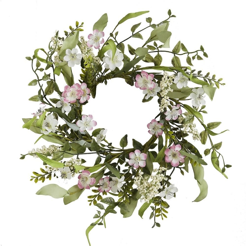 Easter Spring Wreath, 45 cm, Pink, White and Green Flowers