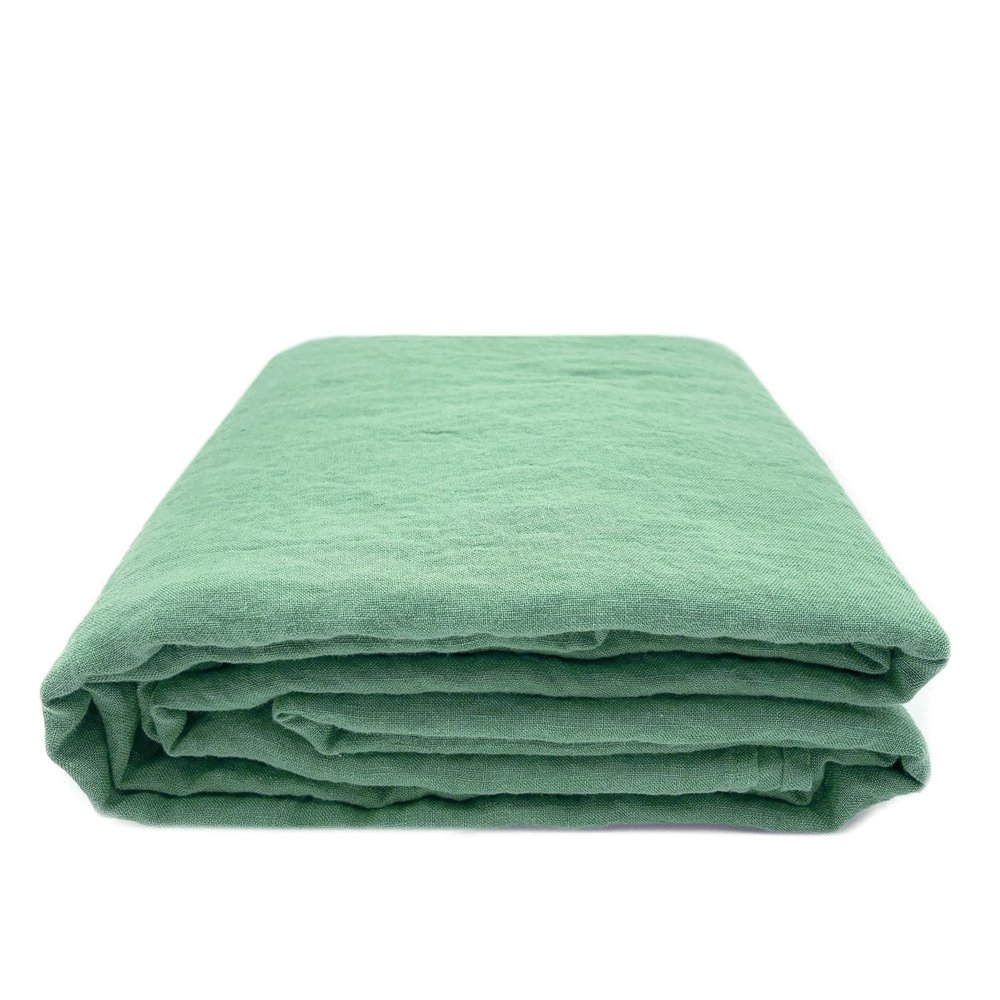 JOWOLLINA Linen Sheet/Throw, 100% Linen, Soft Washed Finish, 180 g/m², 240 x 260 cm, Basil