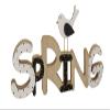 Posiwio Decorative “Spring Frühling” Wood Sign with Bird and Dots or Flower, Beige/Black/White, Approx. 28 × 2 × 13 cm view 1
