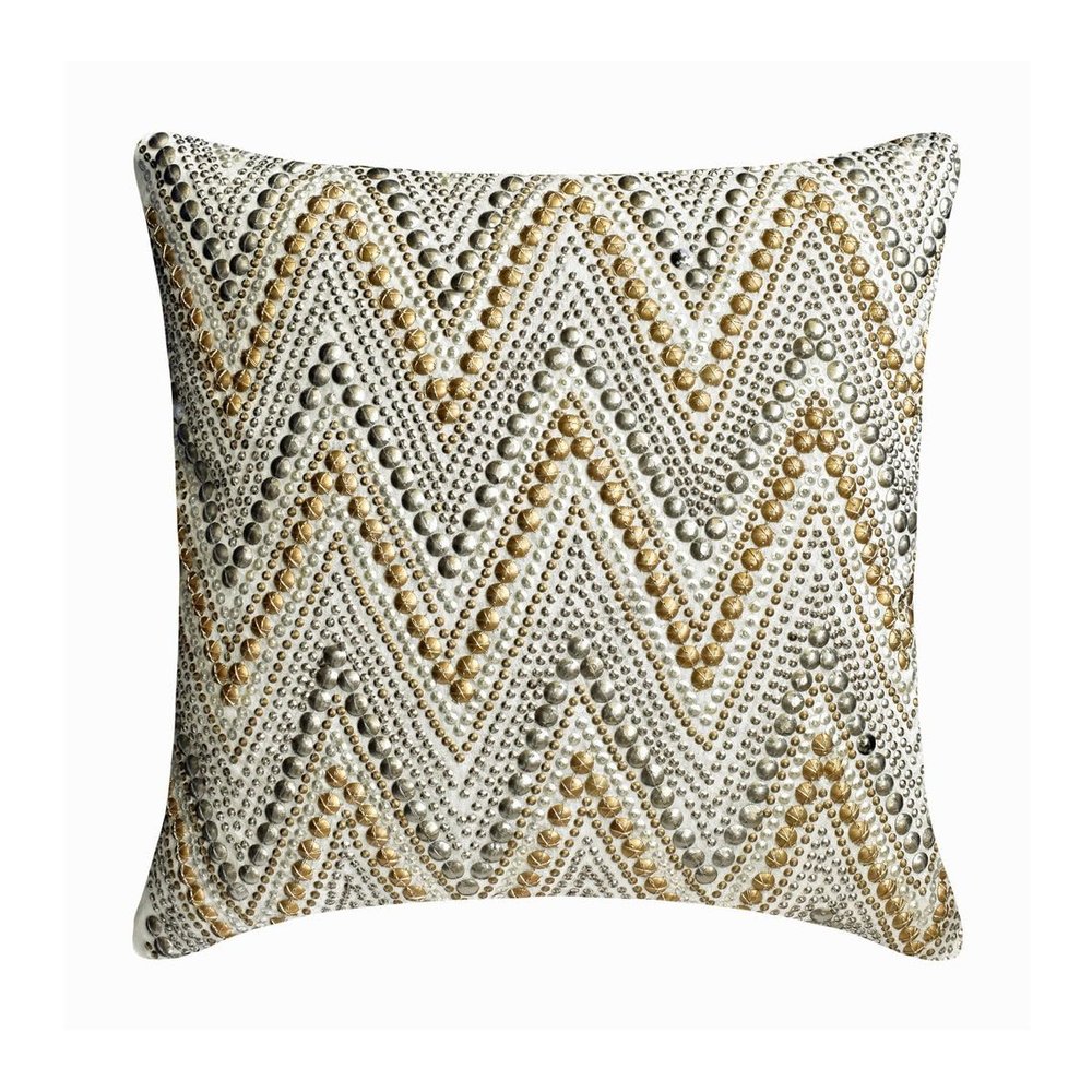 The HomeCentric Chevron Spark Decorative Pillow Cover, Ivory, Gold & Silver, 65 x 65 cm