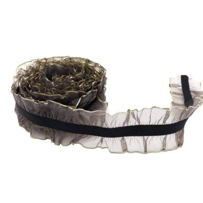 SIBOTECH 6 Yards, 25 mm Wide Satin Organza Ruffled Lace Trim, Stretch Elastic Ribbon for DIY Wedding Decor and Sewing, Color 4, 2 yd