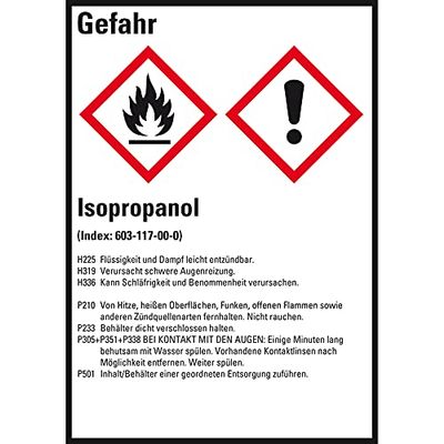 Isopropanol Hazardous Material Label Stickers, GHS/CLP, 52 x 74 mm, 10/Sheet