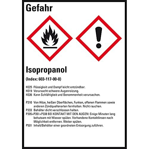 Isopropanol Hazardous Material Label Stickers, GHS/CLP, 52 x 74 mm, 10/Sheet