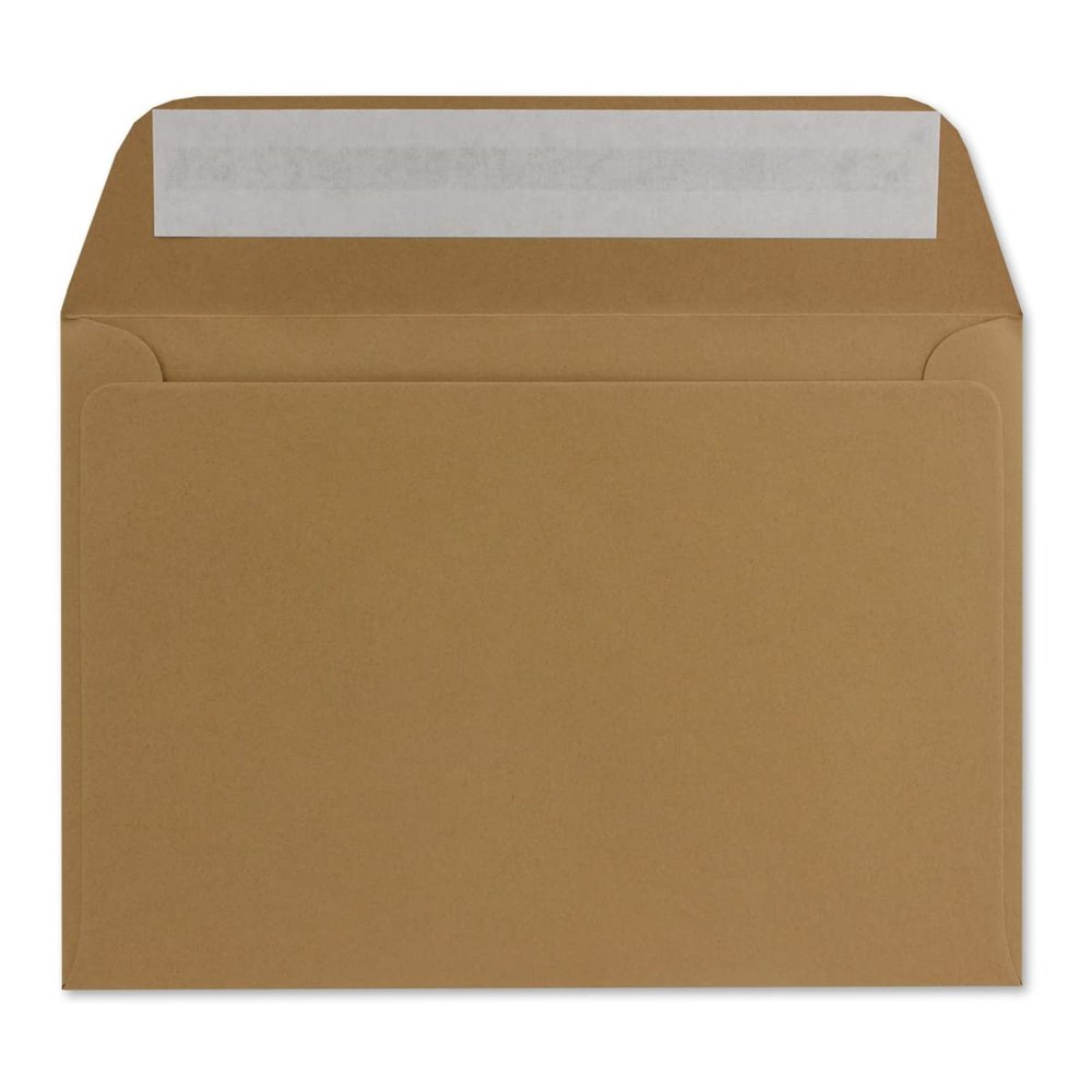 75 DIN C6 Kraft Paper Brown Envelopes, 11.4 x 16.2 cm, 90 gsm, Peel-and-Seal