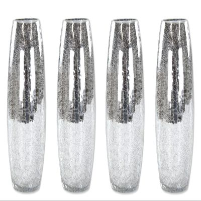 Crackle Glass Vases, 9.5 x 17 cm, Silver, Bulbous, 4-Pack