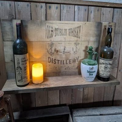 Old Dublin Whisky Wall Shelf, Vintage Wooden Mini Bar, 80 cm