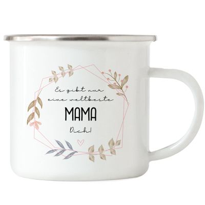 Hey!Print There Is Only One World's Best Mom: You Enamel Mug with Floral Design