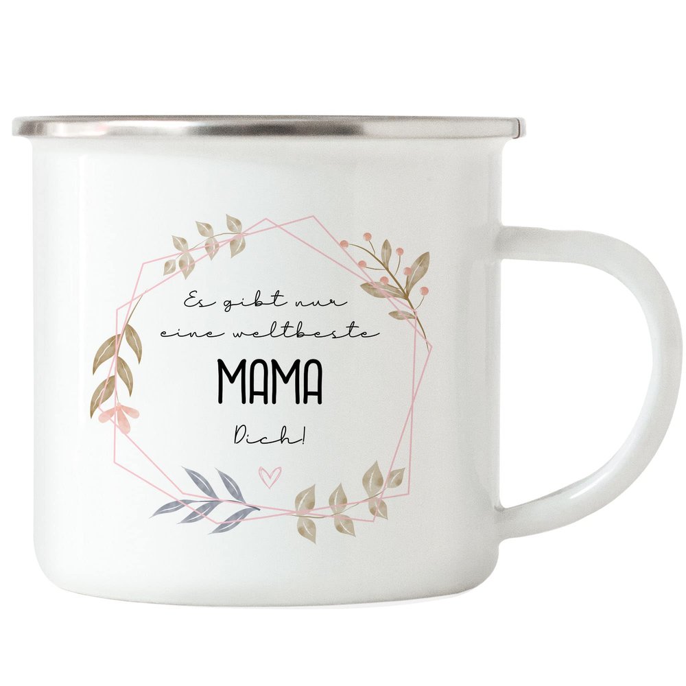 Hey!Print There Is Only One World's Best Mom: You Enamel Mug with Floral Design