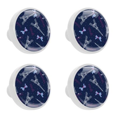 4-Piece Round Cabinet Knob Set, Paris Eiffel Tower and Bow Design
