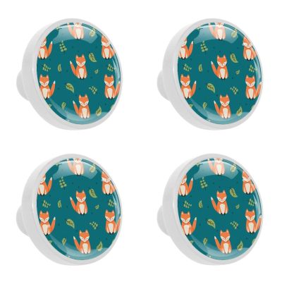 4-Piece Round Cabinet Knobs with Screws, Cartoon Fox and Maple Leaf Pattern