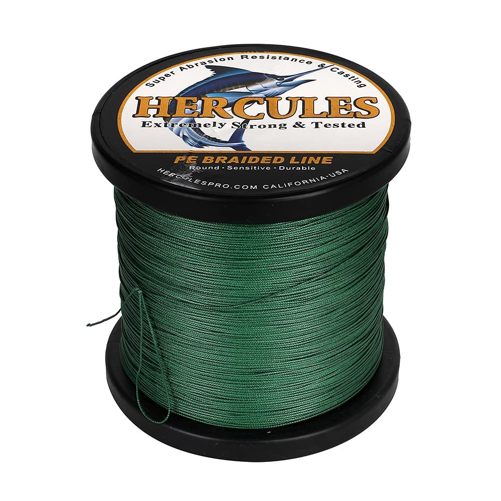 HERCULES 12-Strand Braided Fishing Line, 10–420 lb, 100–2,000 m (109–2,196 yd), PE Line for Saltwater and Freshwater, Green, 420 lb, 300 m