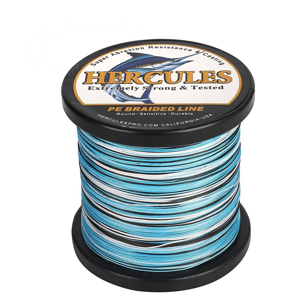 HERCULES 12-Strand Braided Fishing Line, 10-420 lb PE Line, Camo Blue, 420 lb, 1,500 m
