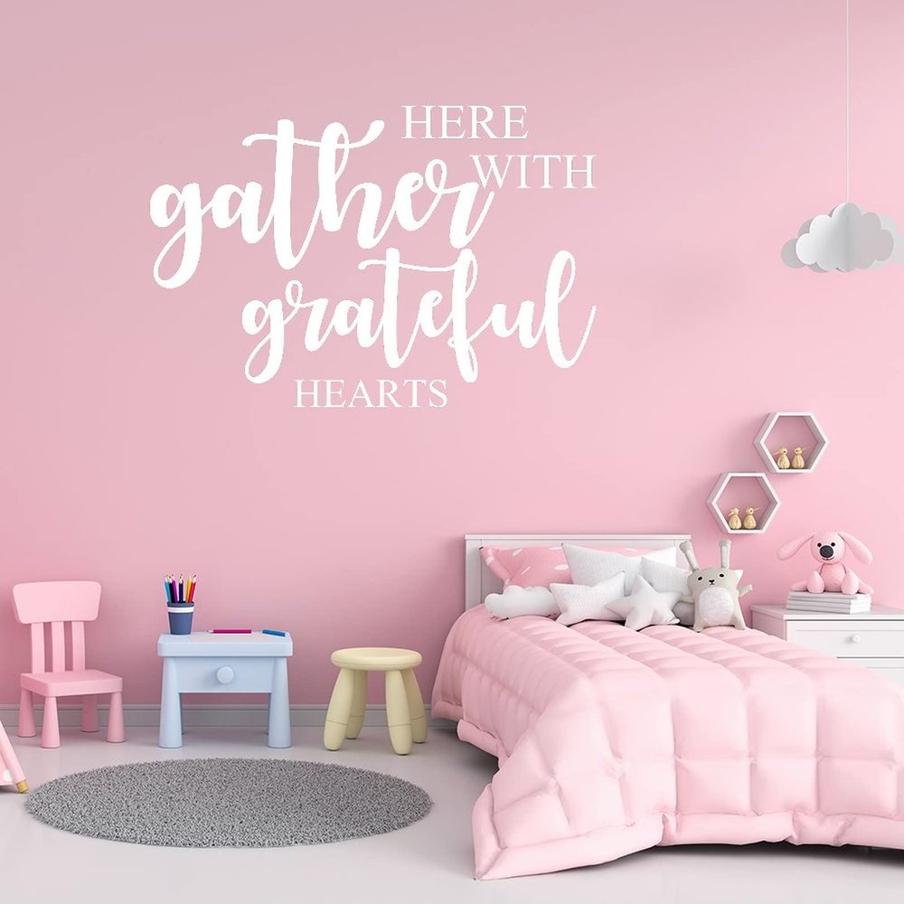 “Gather Here With Grateful Hearts” Wall Decal, Motivational Inspirational Sticker for Living Room, Bedroom and Home Decor, 55.9 cm