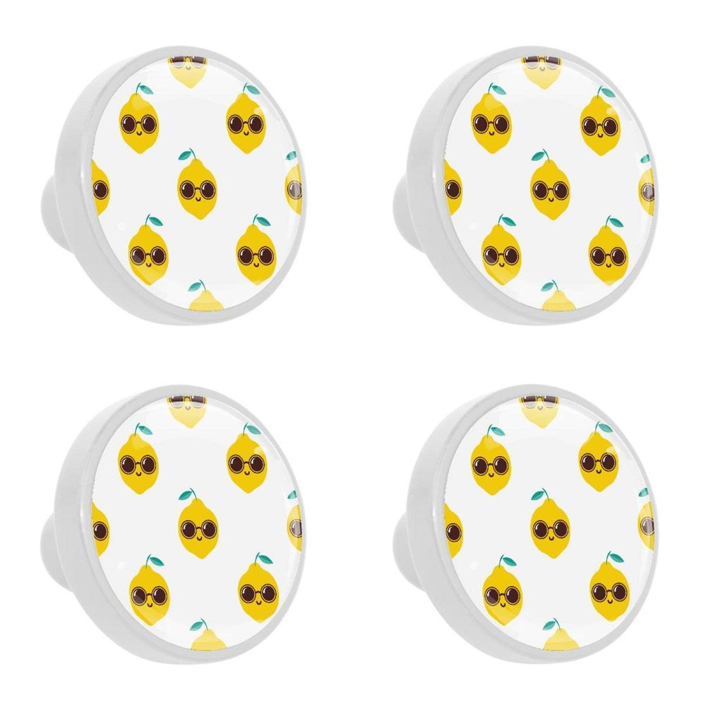 4-Pack Round Cabinet Knobs, Cool Lemon with Sunglasses