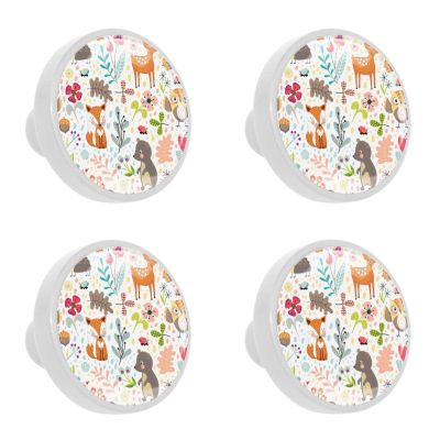 4-Piece Round Crystal Glass Cabinet Knob Set with Screws, Animal and Plant Designs