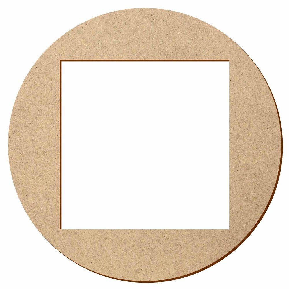 MDF Wood Circle with Square Cutout, 3–50 cm