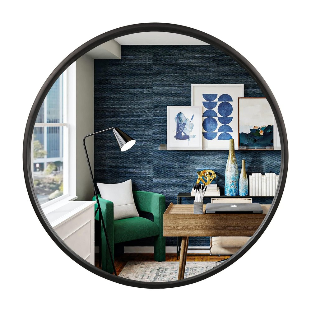 WallBeyond Black Round Wood Wall Mirror, 61 cm