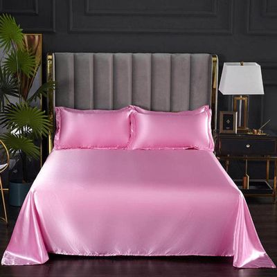 1-Pc. Summer Ice-Cool Satin Flat Sheet for Double Beds, 170 x 230 cm (No Pillowcase), fense