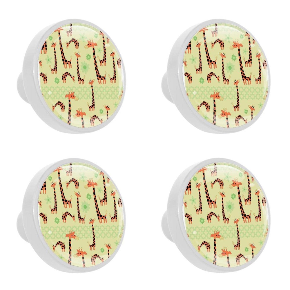 4-Piece Kitchen Cabinet Knobs, Round Decorative Giraffe Knobs with Screws