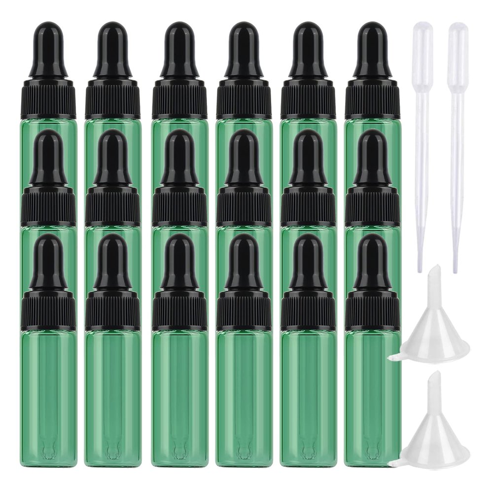 ZEOABSY 50-Pack 5 mL Mini Green Glass Dropper Bottles with Pipettes