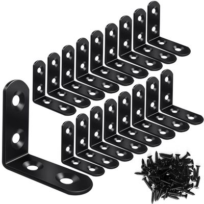 Vicuna R 18 Black L-Brackets, Stainless Steel Corner Braces for Wood, 72 Screws, 4 x 4 cm