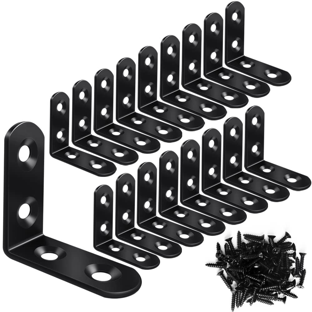 Vicuna R 18 Black L-Brackets, Stainless Steel Corner Braces for Wood, 72 Screws, 4 x 4 cm