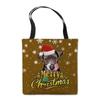 Merry Christmas Canvas Tote Bag, Cute Havanese Dog with Santa Hat, Polka Dots, Snowflakes and Christmas Tree, Brown Shoulder Bag, Double-Sided Print, Gift, Multi69 view 1