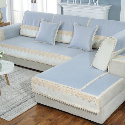YWQJL L-Shaped Sofa Cover for Dogs, Non-Slip Ice Silk, Blue, 70 x 140 cm / 27 x 55 in