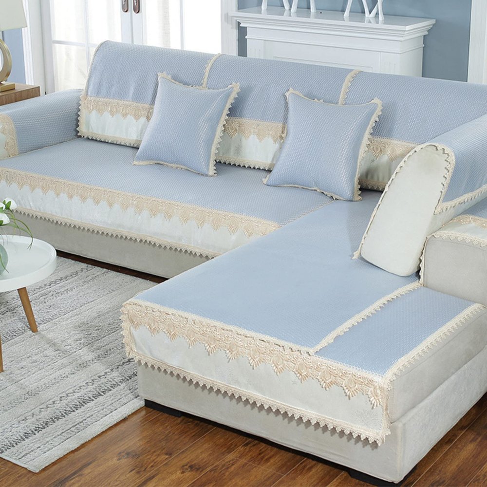 YWQJL L-Shaped Sofa Cover for Dogs, Non-Slip Ice Silk, Blue, 70 x 140 cm / 27 x 55 in