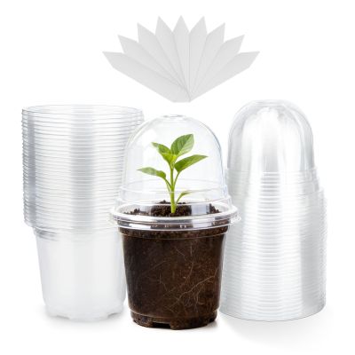 KINGLAKE 32-Pack 10 cm Seedling Pots with Humidity Domes and Plant Labels