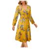 TYTUOO Women's Floral Print V-Neck Long-Sleeve Knee-Length Casual Dress, Sexy Lace (Yellow, M) view 1