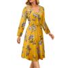 TYTUOO Women's Floral Print V-Neck Long-Sleeve Knee-Length Casual Dress, Sexy Lace (Yellow, M) view 2