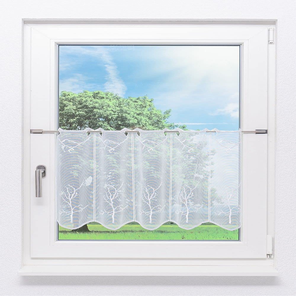 Plauener Spitze Tree Café Curtain, 64.8 x 50 cm, White