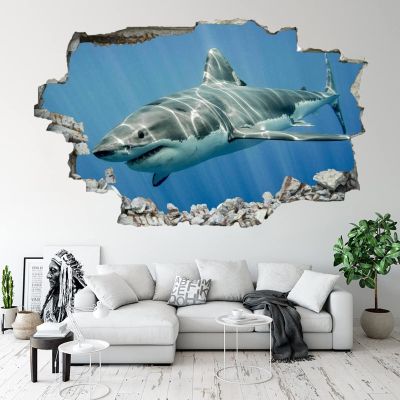 Kuletkear 3D Shark B Wall Decal, Wall Hole Sticker, Self-Adhesive, 83 x 55 cm