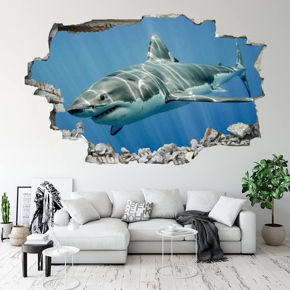 Kuletkear 3D Shark B Wall Decal, Wall Hole Sticker, Self-Adhesive, 83 x 55 cm