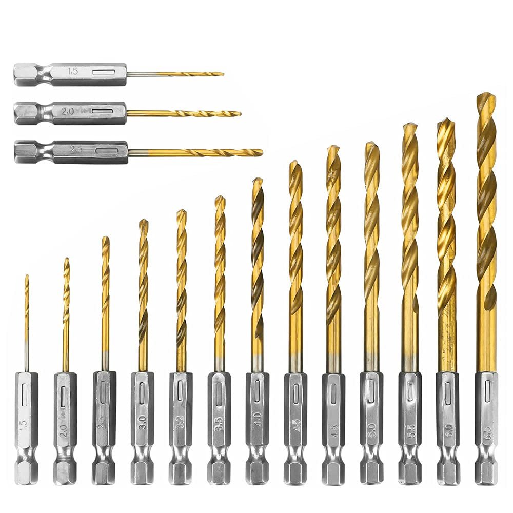 Saipor 16-Piece Titanium-Coated HSS Twist Drill Bit Set, 1.5–6.5 mm