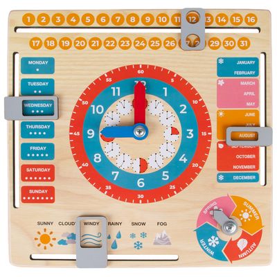 Wooden Educational Clock and Calendar for Children – English Learning Board, Ages 3+