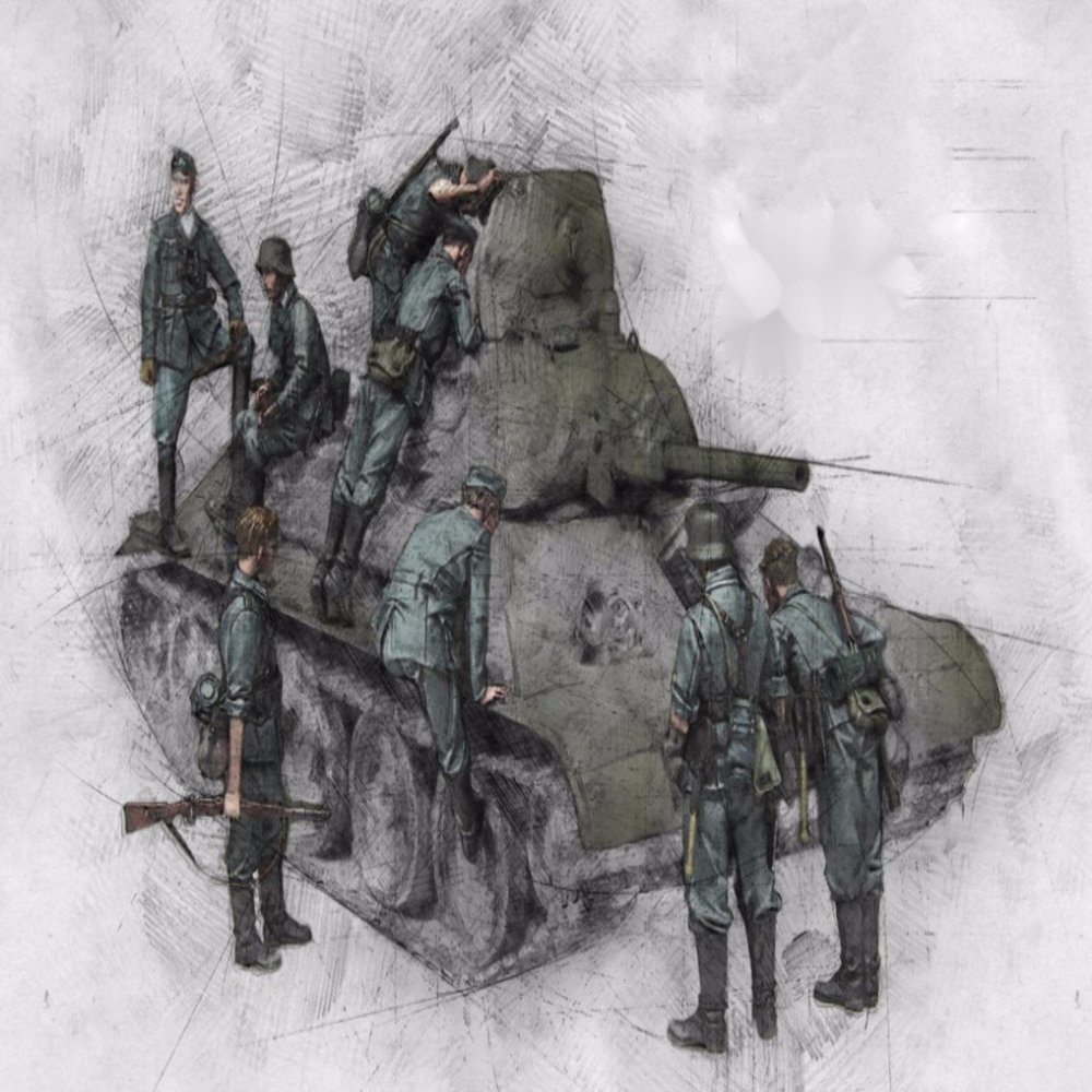 LIANGFANG 1/35 Soldiers Inspecting T-34 1941, 8-Figure Resin Kit