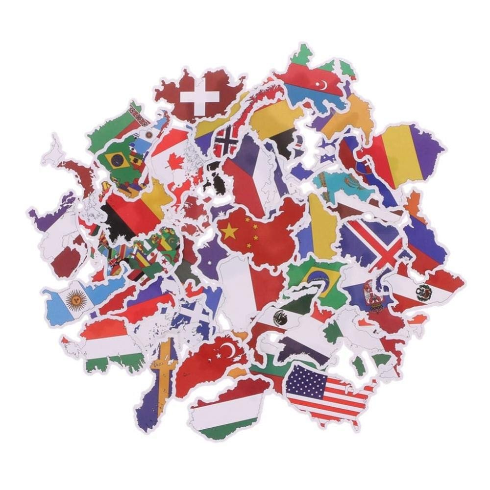 Danlai 50-Piece World Flags Sticker Pack, National Flag Decals for Laptop, Skateboard, Snowboard, Luggage, Car, and Bicycle