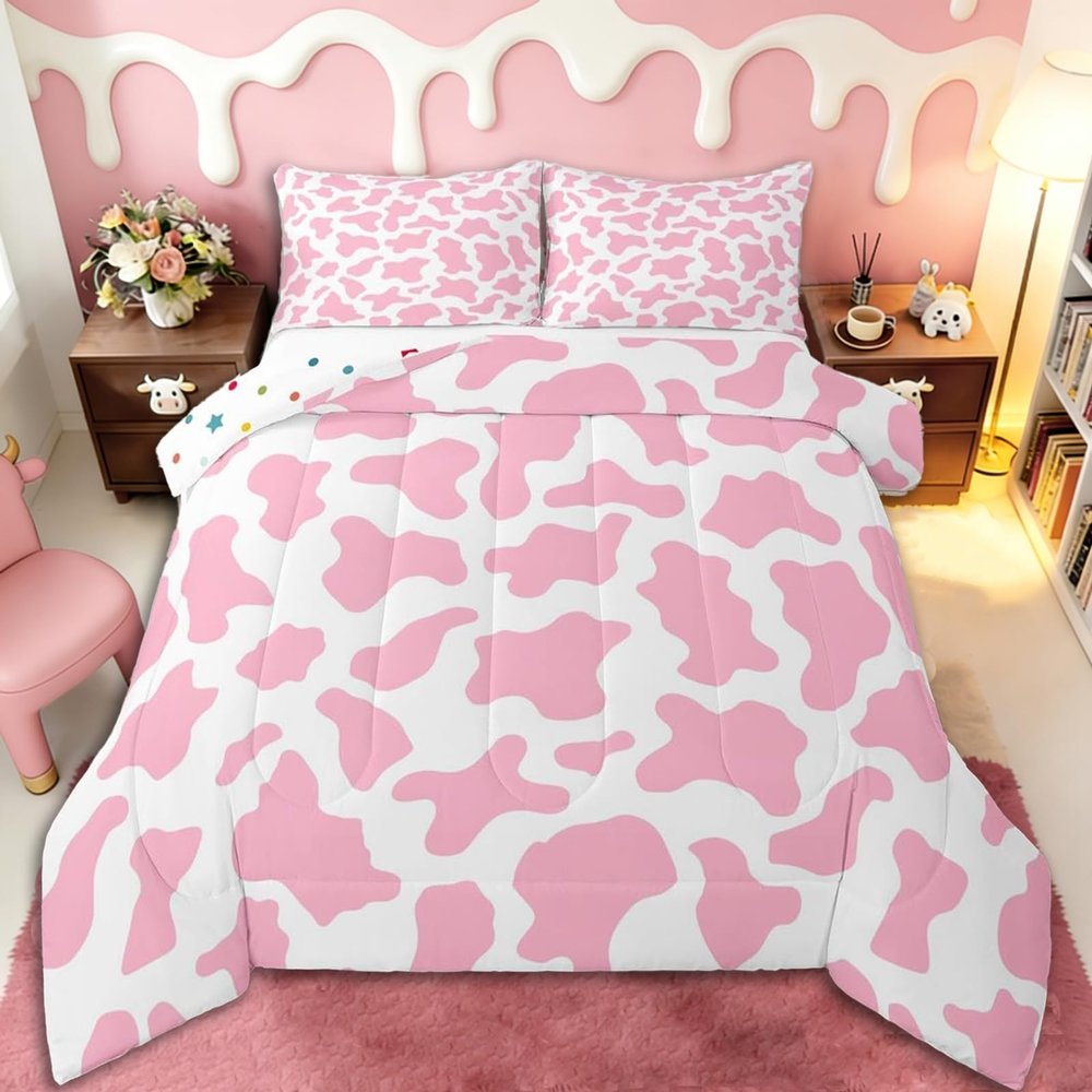 Pink Cow Print Kids' Comforter Set