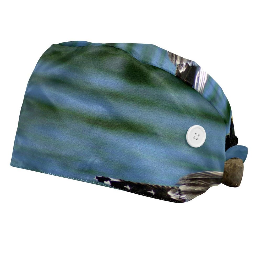 RIEODKFMHD 2-Pack Blue-White Christmas Snowflake Seasonal Surgical Caps with Buttons for Long Hair, Multicolor 03, M/L