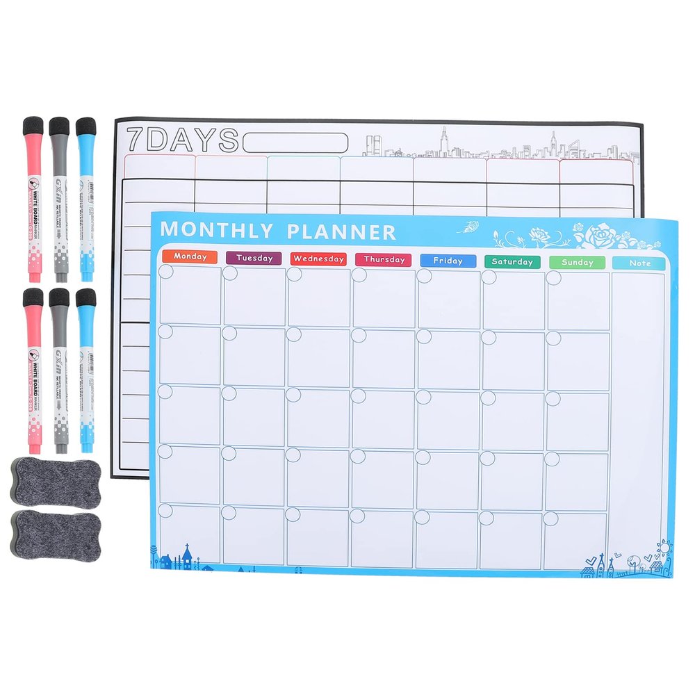 UKCOCO 2-Piece Magnetic Weekly and Monthly Planner Set