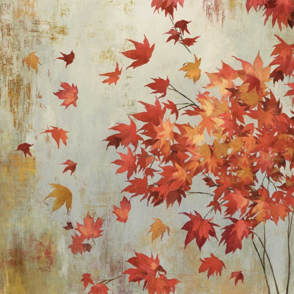 Feeling at Home Fine Art Print on 220 gsm Matte Paper, Crimson Foliage Asia Landscape, 96 × 96 cm